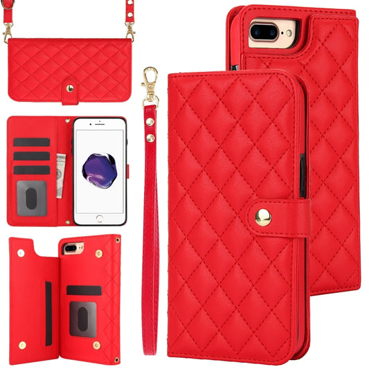 For iPhone 7 Plus / 8 Plus Crossbody Multifunction Rhombic Leather Phone Case(Red) - More iPhone Cases by buy2fix | Online Shopping UK | buy2fix