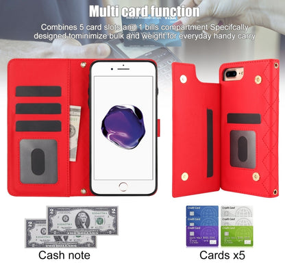 For iPhone 7 Plus / 8 Plus Crossbody Multifunction Rhombic Leather Phone Case(Red) - More iPhone Cases by buy2fix | Online Shopping UK | buy2fix