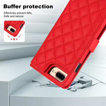 For iPhone 7 Plus / 8 Plus Crossbody Multifunction Rhombic Leather Phone Case(Red) - More iPhone Cases by buy2fix | Online Shopping UK | buy2fix
