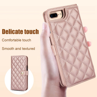 For iPhone 7 Plus / 8 Plus Crossbody Multifunction Rhombic Leather Phone Case(Rose Gold) - More iPhone Cases by buy2fix | Online Shopping UK | buy2fix