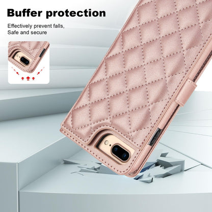 For iPhone 7 Plus / 8 Plus Crossbody Multifunction Rhombic Leather Phone Case(Rose Gold) - More iPhone Cases by buy2fix | Online Shopping UK | buy2fix