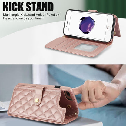 For iPhone 7 Plus / 8 Plus Crossbody Multifunction Rhombic Leather Phone Case(Rose Gold) - More iPhone Cases by buy2fix | Online Shopping UK | buy2fix