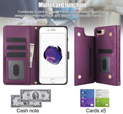 For iPhone 7 Plus / 8 Plus Crossbody Multifunction Rhombic Leather Phone Case(Dark Purple) - More iPhone Cases by buy2fix | Online Shopping UK | buy2fix