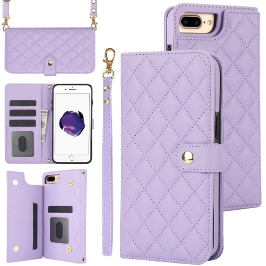 For iPhone 7 Plus / 8 Plus Crossbody Multifunction Rhombic Leather Phone Case(Purple) - More iPhone Cases by buy2fix | Online Shopping UK | buy2fix