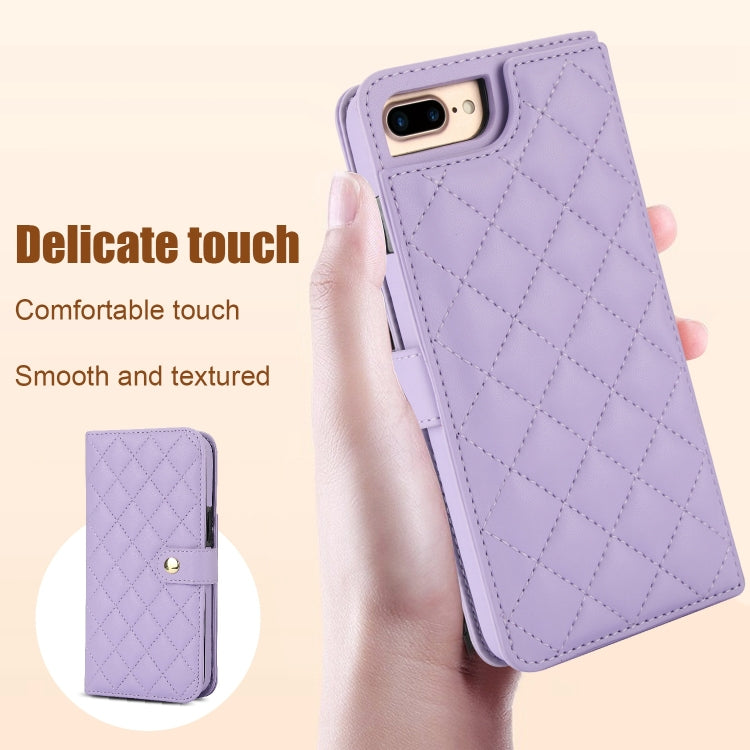 For iPhone 7 Plus / 8 Plus Crossbody Multifunction Rhombic Leather Phone Case(Purple) - More iPhone Cases by buy2fix | Online Shopping UK | buy2fix