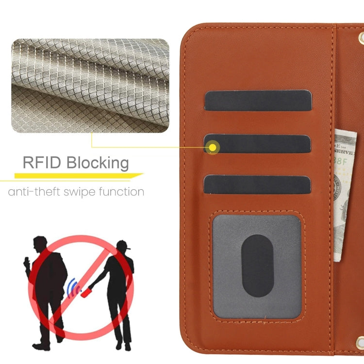 For iPhone 16 Pro Max Crossbody Multifunction Rhombic Leather Phone Case(Brown) - iPhone 16 Pro Max Cases by buy2fix | Online Shopping UK | buy2fix