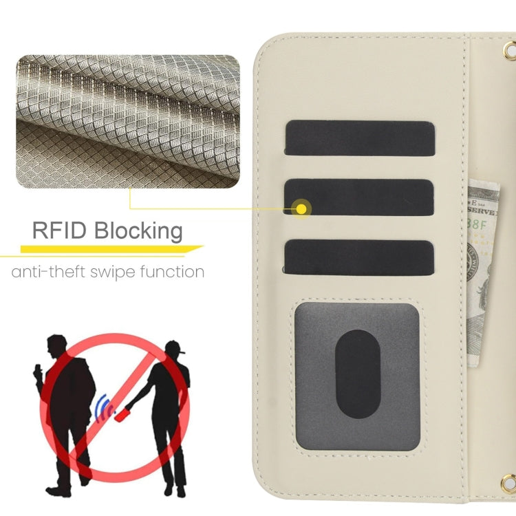 For iPhone 16 Plus Crossbody Multifunction Rhombic Leather Phone Case(White) - iPhone 16 Plus Cases by buy2fix | Online Shopping UK | buy2fix