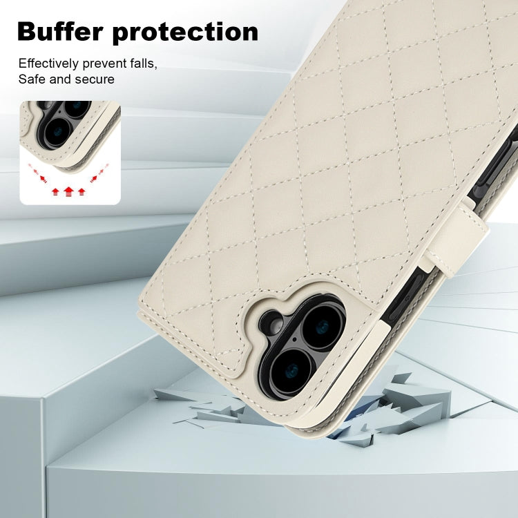 For iPhone 16 Plus Crossbody Multifunction Rhombic Leather Phone Case(White) - iPhone 16 Plus Cases by buy2fix | Online Shopping UK | buy2fix