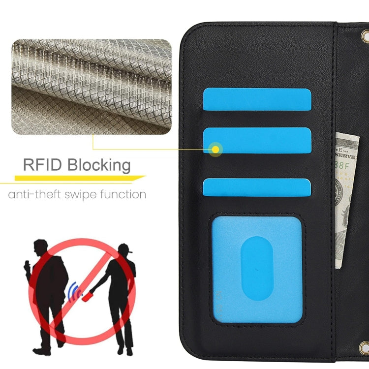 For iPhone 16 Plus Crossbody Multifunction Rhombic Leather Phone Case(Black) - iPhone 16 Plus Cases by buy2fix | Online Shopping UK | buy2fix