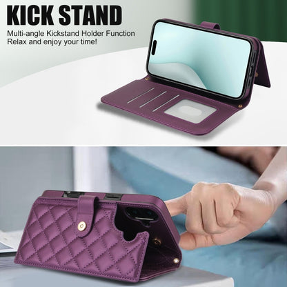 For iPhone 16 Plus Crossbody Multifunction Rhombic Leather Phone Case(Dark Purple) - iPhone 16 Plus Cases by buy2fix | Online Shopping UK | buy2fix