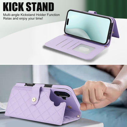 For iPhone 16 Plus Crossbody Multifunction Rhombic Leather Phone Case(Purple) - iPhone 16 Plus Cases by buy2fix | Online Shopping UK | buy2fix