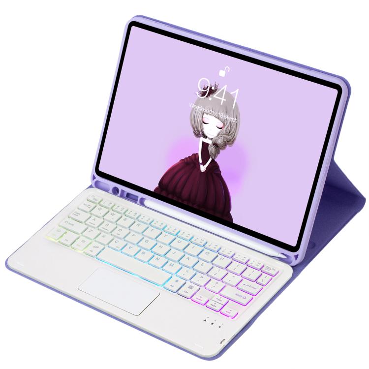For iPad Pro 11 2024 A13B-AS Lambskin Texture Backlight Bluetooth Touch Keyboard Leather Tablet Case with Pen Slot(Lilac) - For iPad Pro by buy2fix | Online Shopping UK | buy2fix