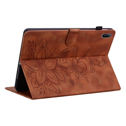 For Huawei MatePad SE 11 2024 Lily Embossed Leather Tablet Case(Brown) - Huawei by buy2fix | Online Shopping UK | buy2fix