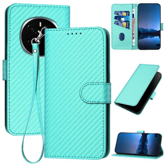 For Honor Magic7 Pro YX0070 Carbon Fiber Buckle Leather Phone Case with Lanyard(Light Blue)