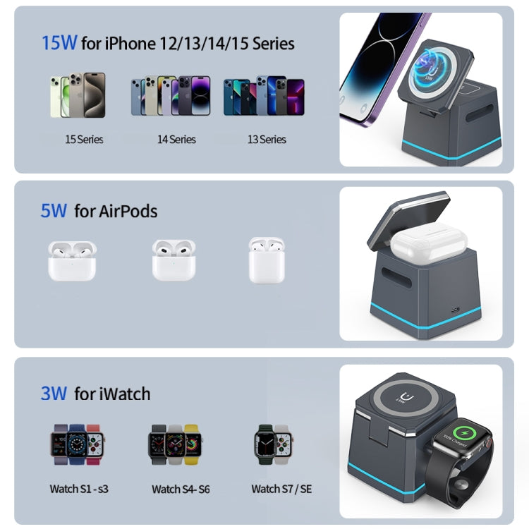 H49 3 in 1 Multi-function Magnetic Wireless Charger(Dark Grey) by buy2fix