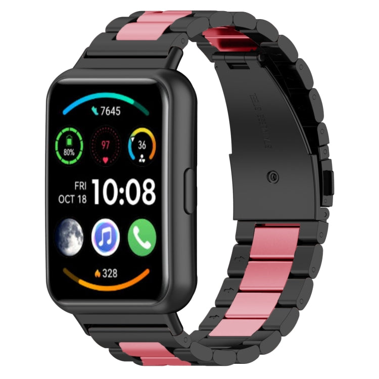 For Huawei Watch Fit 3 Three Bead Stainless Steel Metal Watch Band(Black Pink) by buy2fix