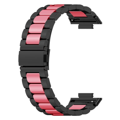 For Huawei Watch Fit 3 Three Bead Stainless Steel Metal Watch Band(Black Pink) by buy2fix