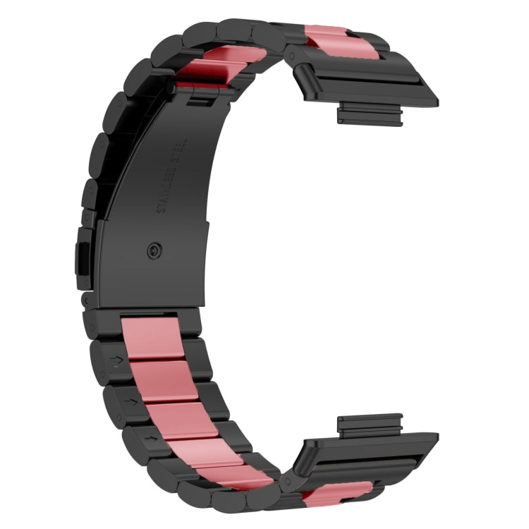 For Huawei Watch Fit 3 Three Bead Stainless Steel Metal Watch Band(Black Pink) by buy2fix