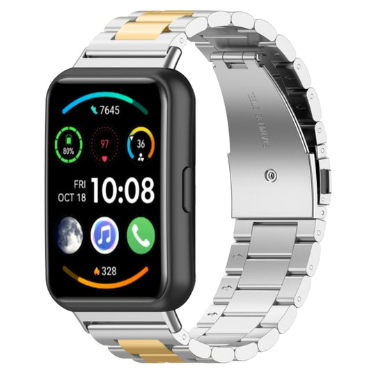 For Huawei Watch Fit 5 / Fit 5 Pro / Fit 4 / Fit 3 Three Bead Stainless Steel Metal Watch Band(Silver Gold)