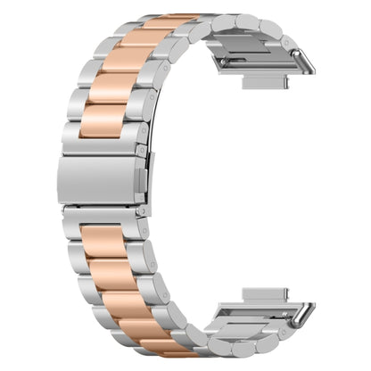 For Huawei Watch Fit 3 Three Bead Stainless Steel Metal Watch Band(Silver Rose Gold) by buy2fix