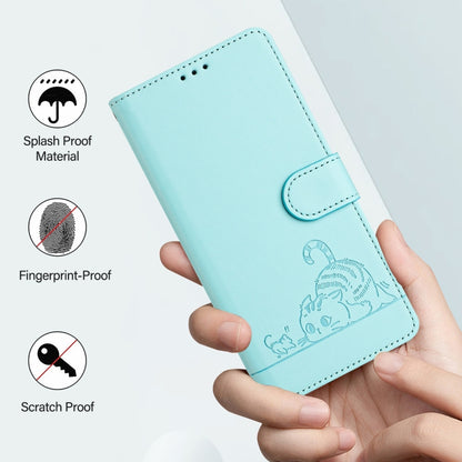 For Motorola Moto G Play 5G 2024 Global Cat Rat Embossed Pattern RFID Leather Phone Case with Lanyard(Mint Green) by buy2fix