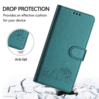 For Motorola Moto G Play 5G 2024 Global Cat Rat Embossed Pattern RFID Leather Phone Case with Lanyard(Peacock Green) by buy2fix