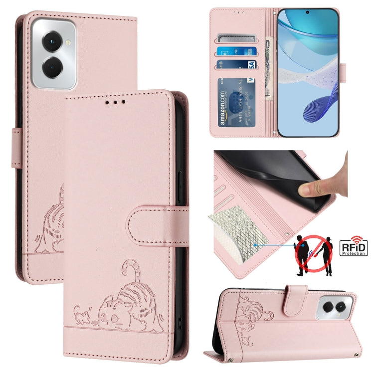 For Motorola Moto G Power 5G 2024 Cat Rat Embossed Pattern RFID Leather Phone Case with Lanyard(Pink) by buy2fix