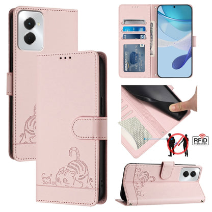 For Motorola Moto G Power 5G 2024 Cat Rat Embossed Pattern RFID Leather Phone Case with Lanyard(Pink) by buy2fix