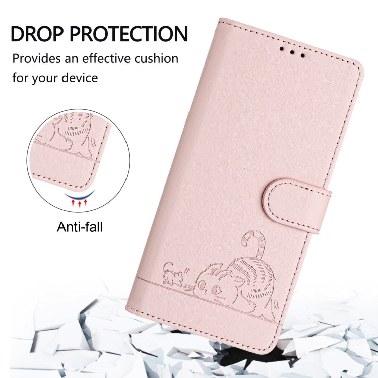 For Motorola Moto G Stylus 5G 2024 Cat Rat Embossed Pattern RFID Leather Phone Case with Lanyard(Pink) by buy2fix