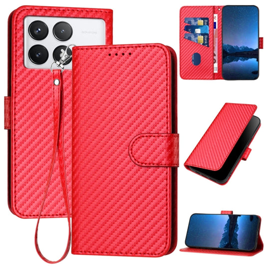 For Xiaomi Redmi K70 / K70 Pro YX0070 Carbon Fiber Buckle Leather Phone Case with Lanyard(Red) - Xiaomi Cases by buy2fix | Online Shopping UK | buy2fix