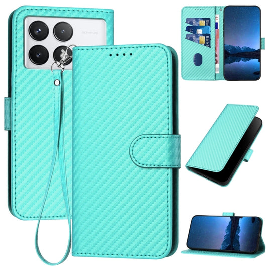 For Xiaomi Redmi K70 / K70 Pro YX0070 Carbon Fiber Buckle Leather Phone Case with Lanyard(Light Blue) - Xiaomi Cases by buy2fix | Online Shopping UK | buy2fix