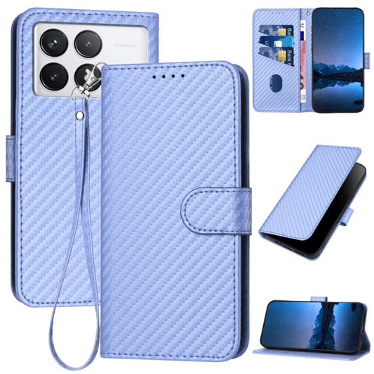 For Xiaomi Redmi K70 / K70 Pro YX0070 Carbon Fiber Buckle Leather Phone Case with Lanyard(Light Purple) - Xiaomi Cases by buy2fix | Online Shopping UK | buy2fix