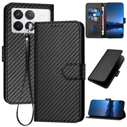 For Xiaomi Redmi K70 / K70 Pro YX0070 Carbon Fiber Buckle Leather Phone Case with Lanyard(Black) - Xiaomi Cases by buy2fix | Online Shopping UK | buy2fix