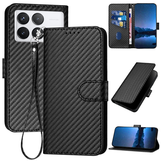 For Xiaomi Redmi K70 / K70 Pro YX0070 Carbon Fiber Buckle Leather Phone Case with Lanyard(Black) - Xiaomi Cases by buy2fix | Online Shopping UK | buy2fix