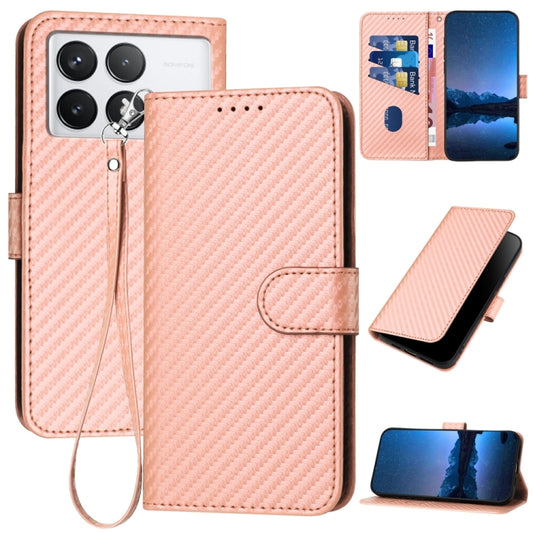For Xiaomi Redmi K70 / K70 Pro YX0070 Carbon Fiber Buckle Leather Phone Case with Lanyard(Pink) - Xiaomi Cases by buy2fix | Online Shopping UK | buy2fix