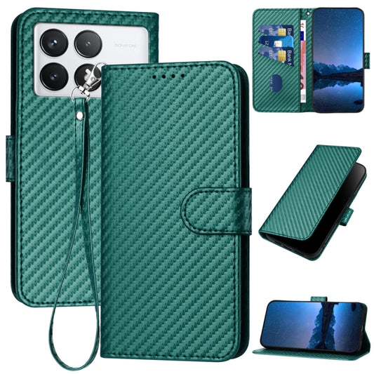 For Xiaomi Redmi K70 / K70 Pro YX0070 Carbon Fiber Buckle Leather Phone Case with Lanyard(Dark Green) - Xiaomi Cases by buy2fix | Online Shopping UK | buy2fix