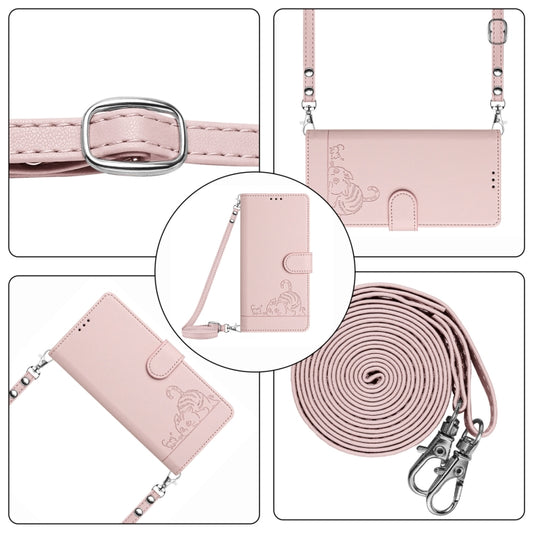 For OnePlus 12R 5G Global Cat Rat Embossed Pattern RFID Leather Phone Case with Lanyard(Pink) - OnePlus Cases by buy2fix | Online Shopping UK | buy2fix
