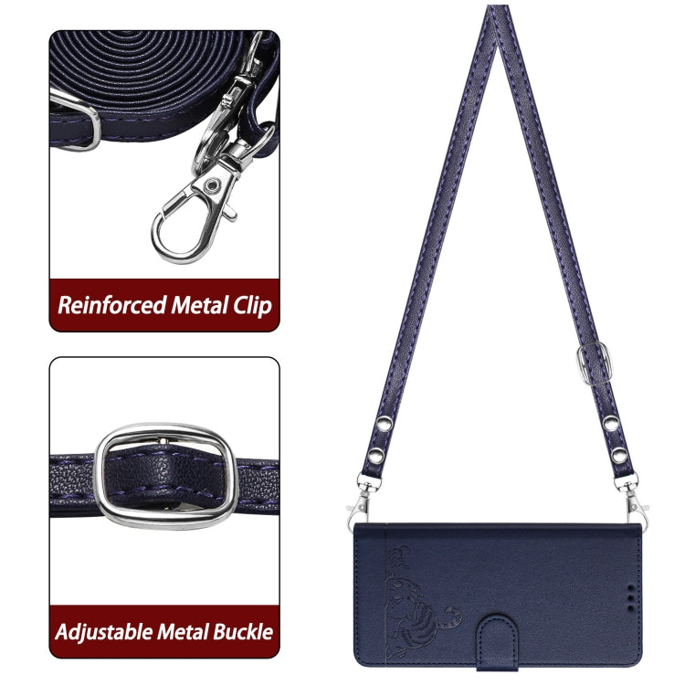For OnePlus 12R 5G Global Cat Rat Embossed Pattern RFID Leather Phone Case with Lanyard(Blue) - OnePlus Cases by buy2fix | Online Shopping UK | buy2fix