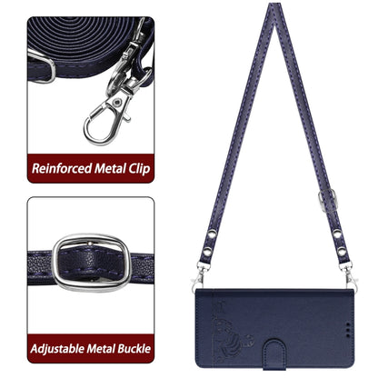 For OnePlus 12R 5G Global Cat Rat Embossed Pattern RFID Leather Phone Case with Lanyard(Blue) - OnePlus Cases by buy2fix | Online Shopping UK | buy2fix