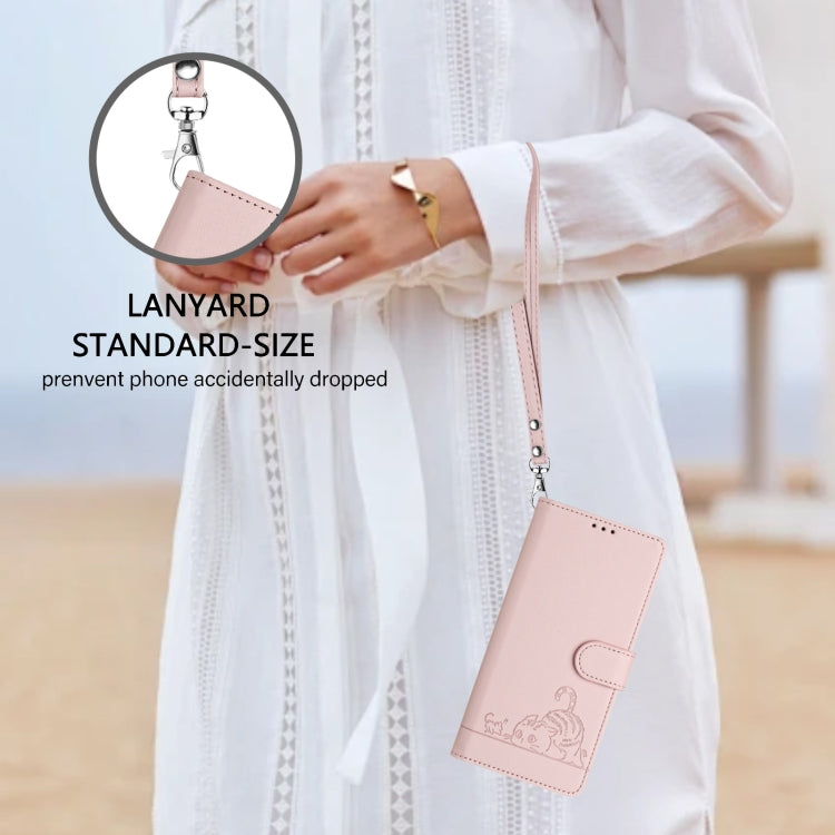 For OnePlus Nord CE 5G Cat Rat Embossed Pattern RFID Leather Phone Case with Lanyard(Pink) - OnePlus Cases by buy2fix | Online Shopping UK | buy2fix
