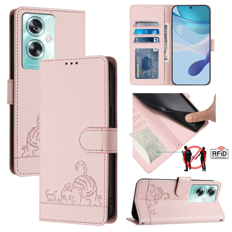 For OnePlus Nord N30 SE 5G Cat Rat Embossed Pattern RFID Leather Phone Case with Lanyard(Pink) - OnePlus Cases by buy2fix | Online Shopping UK | buy2fix