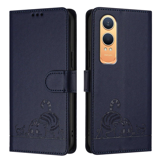 For OnePlus Nord CE4 Lite Cat Rat Embossed Pattern RFID Leather Phone Case with Lanyard(Blue) - OnePlus Cases by buy2fix | Online Shopping UK | buy2fix