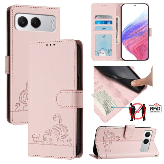 For OnePlus Nord 4 5G Cat Rat Embossed Pattern RFID Leather Phone Case with Lanyard(Pink) - Nord 4 Cases by buy2fix | Online Shopping UK | buy2fix
