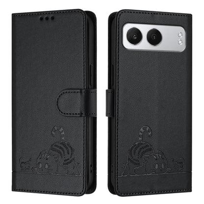 For OnePlus Nord 4 5G Cat Rat Embossed Pattern RFID Leather Phone Case with Lanyard(Black) - Nord 4 Cases by buy2fix | Online Shopping UK | buy2fix