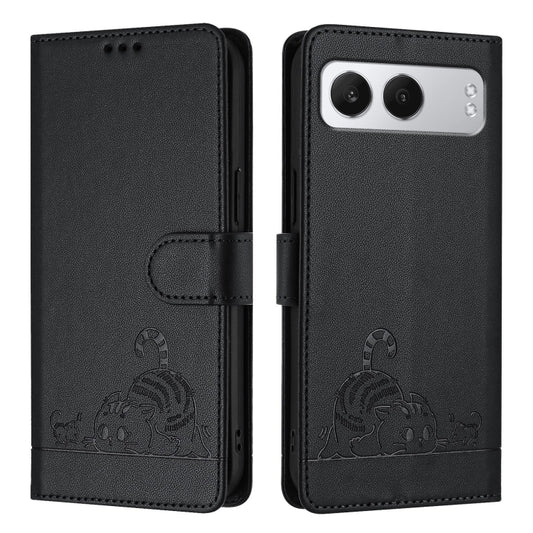 For OnePlus Nord 4 5G Cat Rat Embossed Pattern RFID Leather Phone Case with Lanyard(Black) - Nord 4 Cases by buy2fix | Online Shopping UK | buy2fix