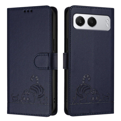 For OnePlus Nord 4 5G Cat Rat Embossed Pattern RFID Leather Phone Case with Lanyard(Blue) - Nord 4 Cases by buy2fix | Online Shopping UK | buy2fix