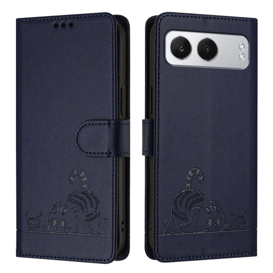 For OnePlus Nord 4 5G Cat Rat Embossed Pattern RFID Leather Phone Case with Lanyard(Blue) - Nord 4 Cases by buy2fix | Online Shopping UK | buy2fix