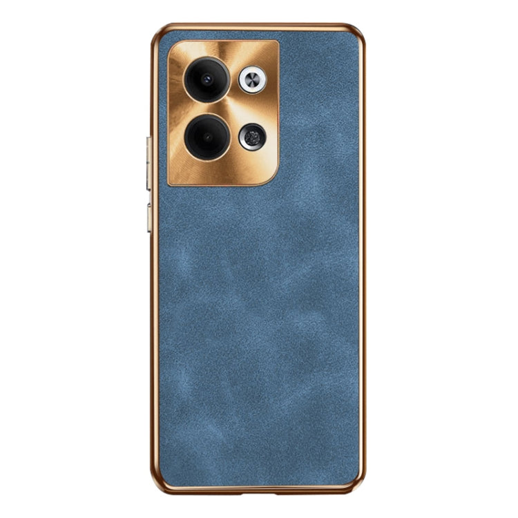 For OPPO Reno9 Electroplating Lambskin Leather Phone Case(Blue) by buy2fix