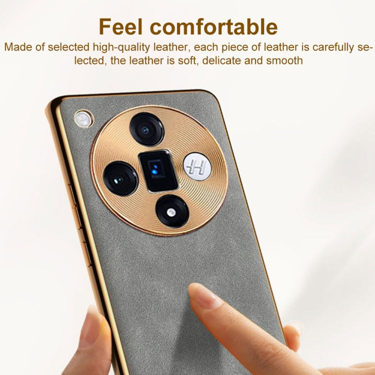 For OPPO Reno9 Electroplating Lambskin Leather Phone Case(Blue) by buy2fix