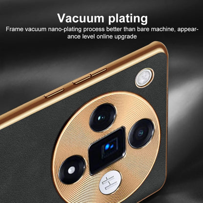 For OPPO Reno9 Electroplating Lambskin Leather Phone Case(Blue) by buy2fix